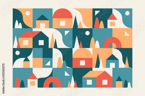 City, small town geometric abstract landscape