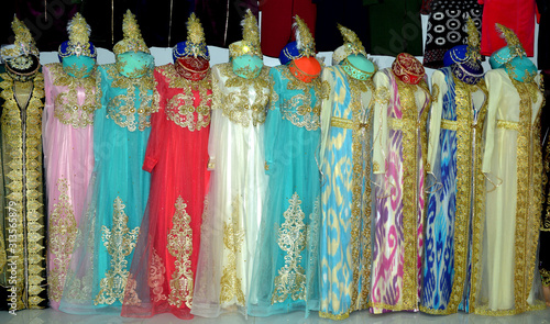 traditional national wedding dress brides Uzbekistan on mannequins
