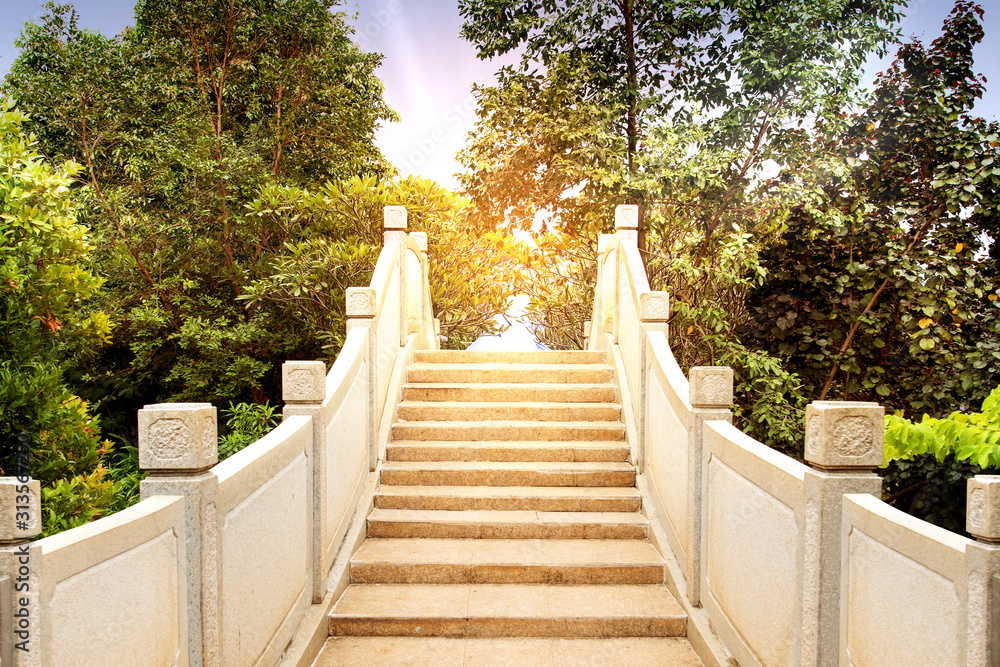 Chinese arch bridge with trees