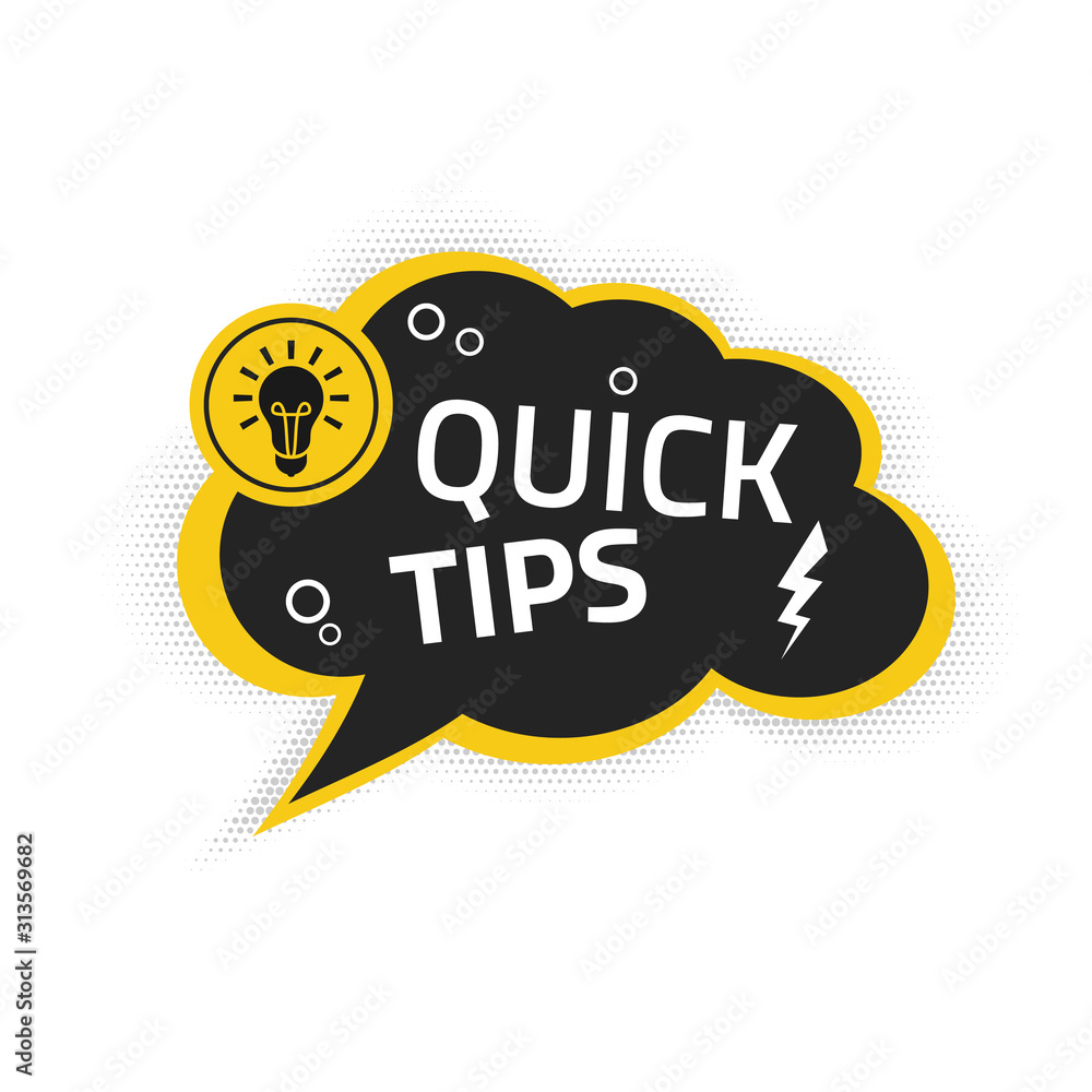 Quick Tips banner vector with light bulb and speech bubble isolated Quick Tips banner vector with light bulb and speech bubble isolated