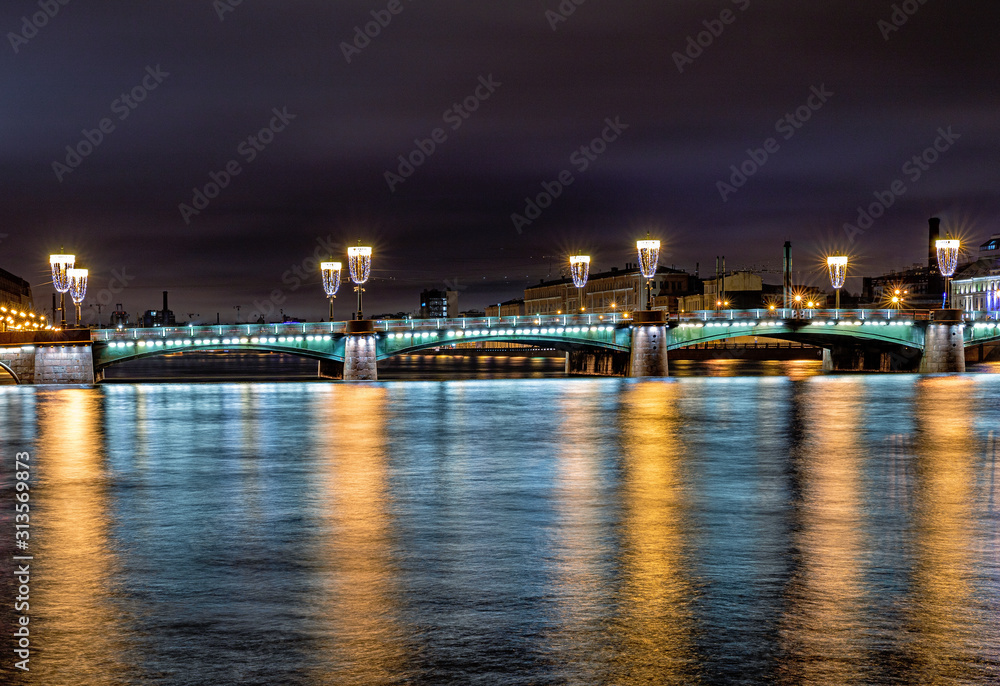 Lights of the night city. Bridges of the night city