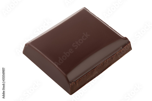 Small dark chocolate piece isolated on white background with clipping path