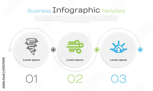 Set line Tornado, Wind and Sunrise. Business infographic template. Vector