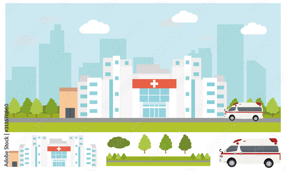 イラスト素材 病院 背景 救急車 セット ベクター Stock Vector Adobe Stock