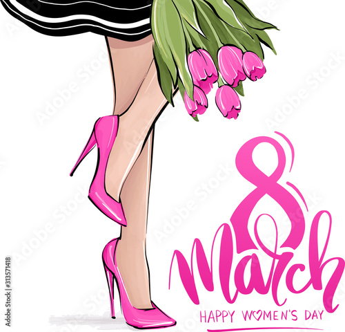 Happy woman's day 8 March. Cute card and poster for the spring holiday