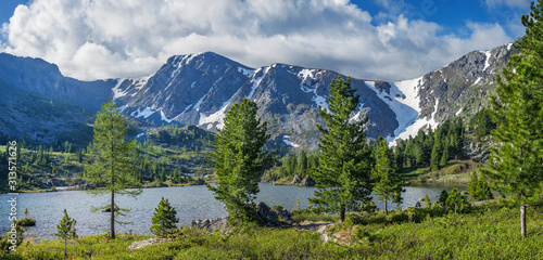 Mountain landscape, picturesque mountain lake in the summer morning, panoramic view, Altai © Valerii