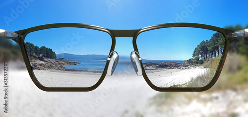 Free, clear and sharp view through corrective glasses - 3d illustration