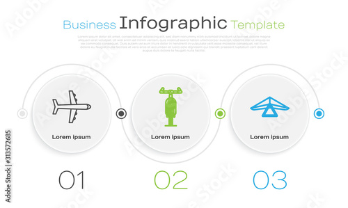 Set line Plane, Bicycle and Hang glider. Business infographic template. Vector