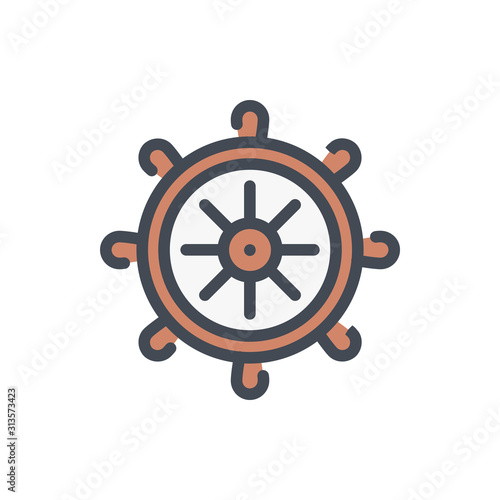 Helm color line icon. Ship handwheel vector outline colorful sign.