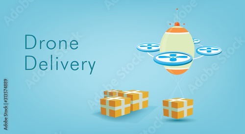 Drone delivery isometric concept, Fast delivery, Automated quadcopter flying over map and carrying a package to customer for web template. vector illustrat