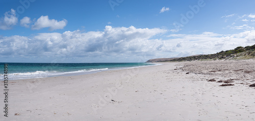 Normanville Beach looking north, popular tourist destination on the Fleurieu Penisula, South Australia. Wide panorama.