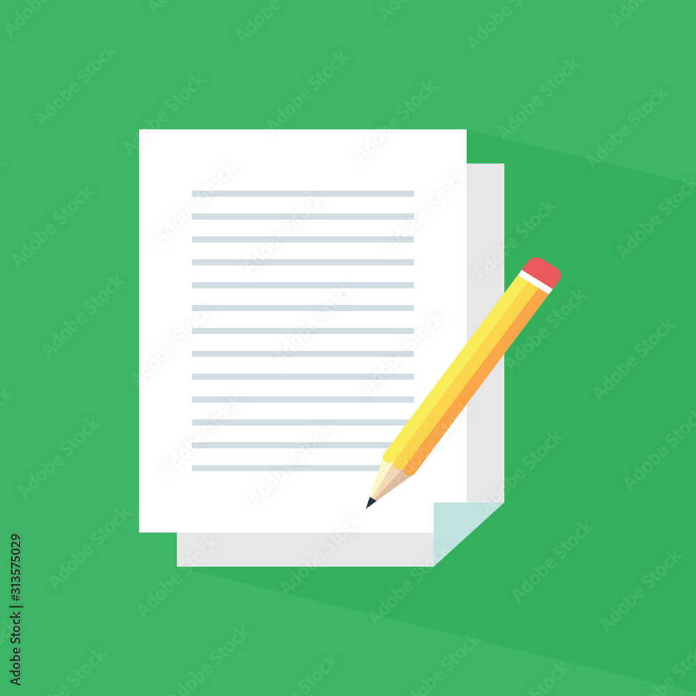 Document and pencil with green background Document and pencil with green background
