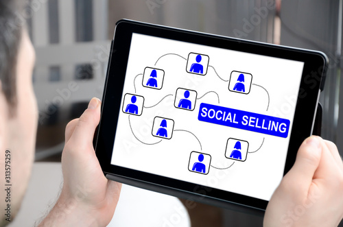 Social selling concept on a tablet