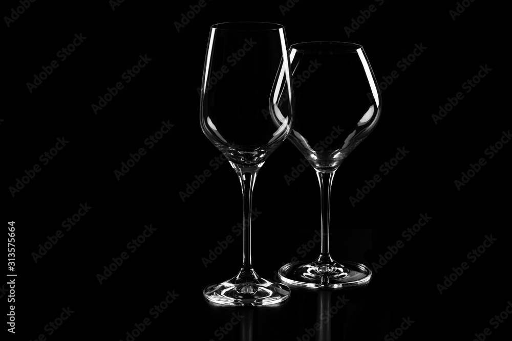 empty wine glasses on black  background