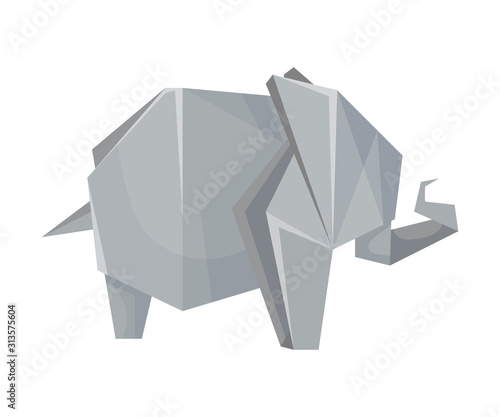 Elephant Origami Figure Vector Illustration. Art of Paper Folding Concept