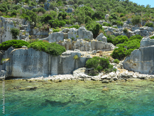 The sunken ruins on the island of Kekova, ancient Lycian city of Simena, Antalya, Turkey.