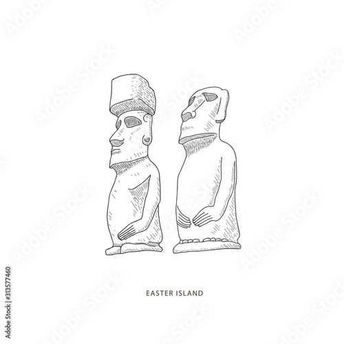 Travel illustration with attraction of Island Easter