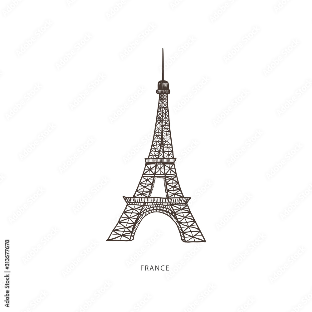 Travel illustration with attraction of France