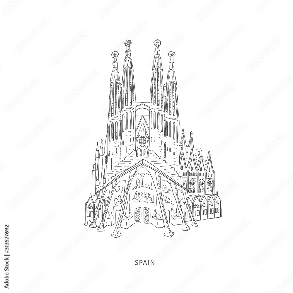 Travel illustration with attraction of Spain