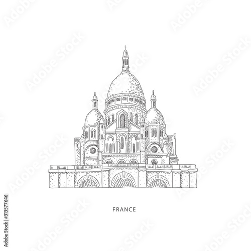 Travel illustration with attraction of France