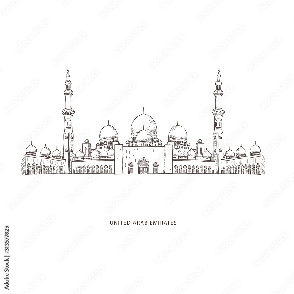 Travel illustration with attraction of United Arab Emirates