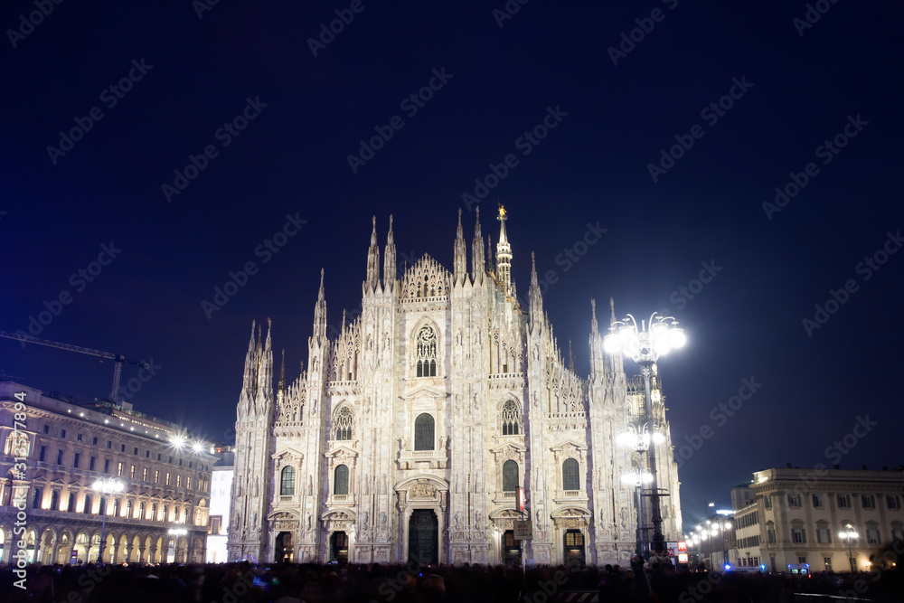Night view of Duomo di Milano (Milan Cathedral) in Milan.