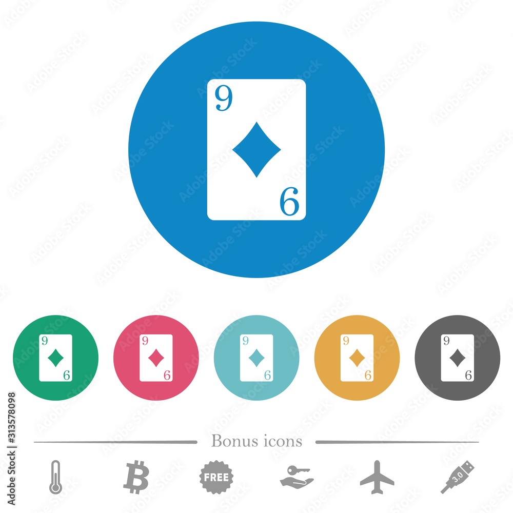 Nine of diamonds card flat round icons Nine of diamonds card flat round icons