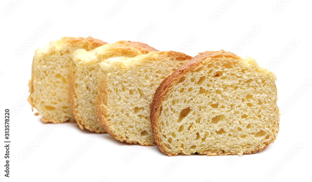 Corn and wheat flour bread slices isolated on white background Corn and wheat flour bread slices isolated on white background