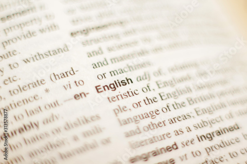 The definition of the word English in a dictionary	