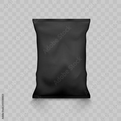 Black Empty Plastic Snack Bag Packaging Mockup