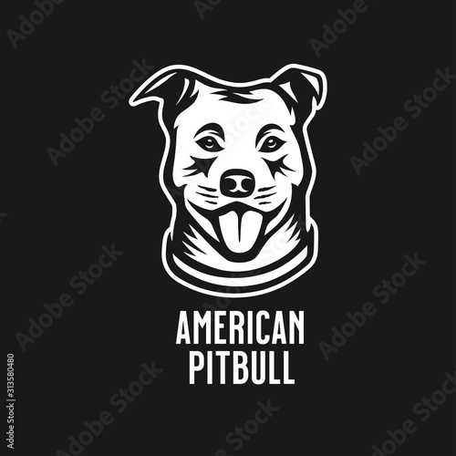 American pitbull head drawing. Vector illustration.