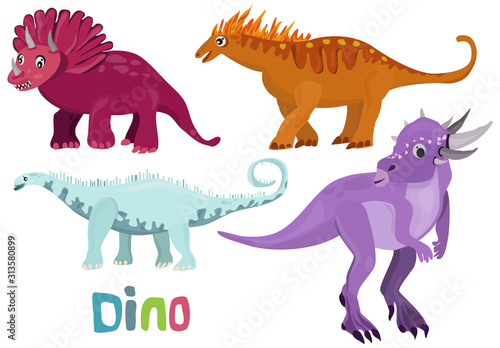 Cutte. Funny cartoon dinosaur icon set vector