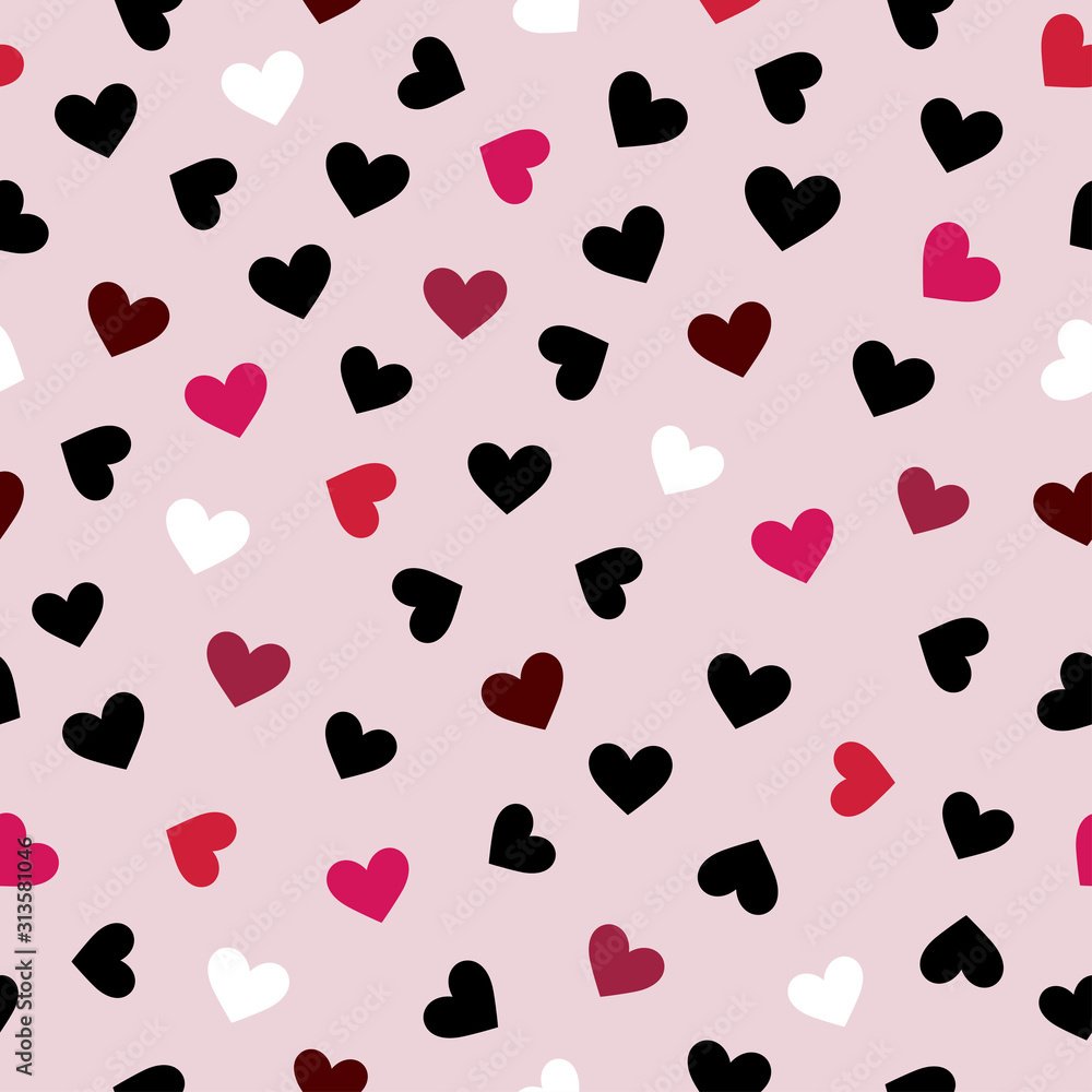 Black, white, pink, red hearts on light pink background. Seamless nice  pattern for Valentine day. Good for packaging, wrapping, textile. Stock  Vector | Adobe Stock