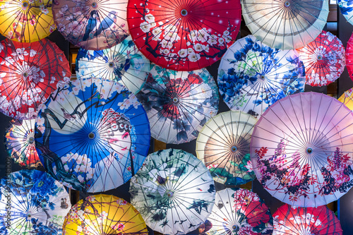 Chinese paper umbrella background, Chinese traditional umbrella display.