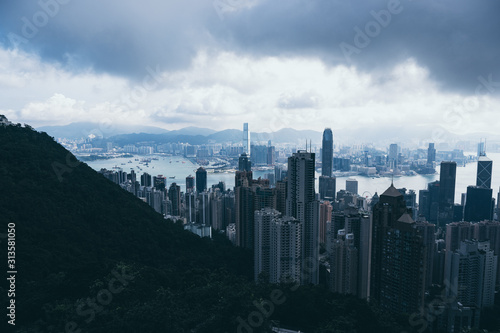 Hong Kong, Hong Kong - November 6 2019 : Hong Kong cityscape, view from mountains © chokniti