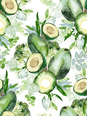 Acrylglasbilder Avocadomuster Aquarell Avocado Muster für Küche  © Karma