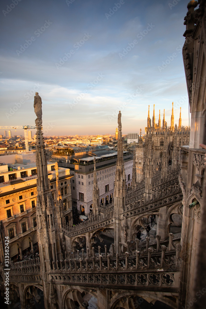 Architectural detail of the Milan Cathedral - Duomo di Milano, Italy