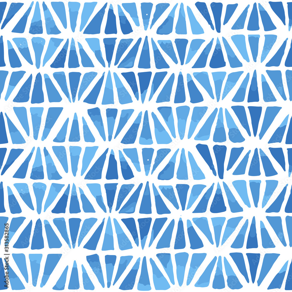 Geometric monochrome background in blue with diamond shaped elements. Seamless vector pattern