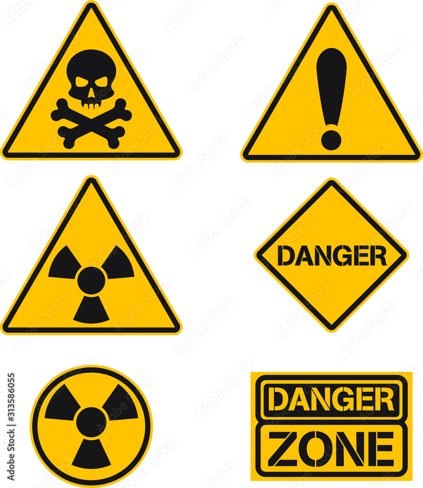 Obraz premium Construction button. Industry concept. Poison symbol. Dangerous high voltage. Hazard sign. Risk sign.