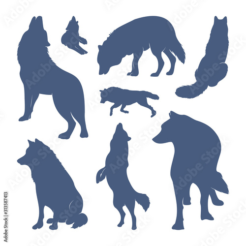 Collection of silhouette Wolfs. Vector logo. wildlife. Wild wolf. Vector illustration.