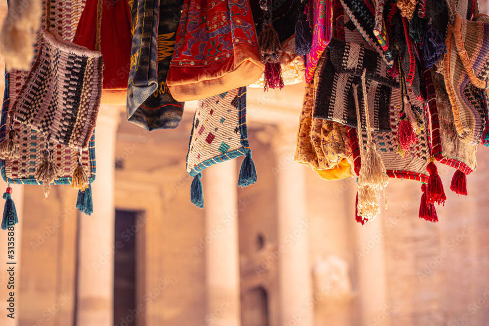 clothes hanging on rope in a shop in petra jordan