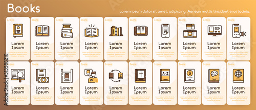 Books reading color linear vector icons set
