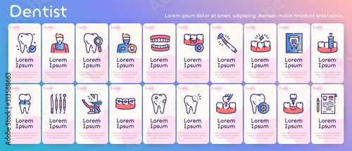 Dental care color linear vector icons set