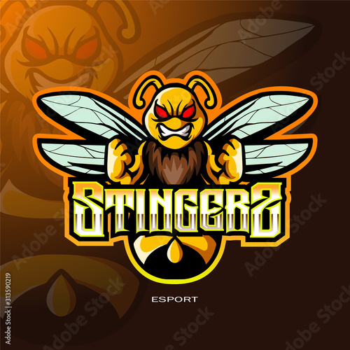 Bee stingers mascot esport logo design.