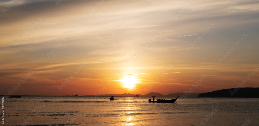 Sea Sunset in Thailand. Red sky and ocean