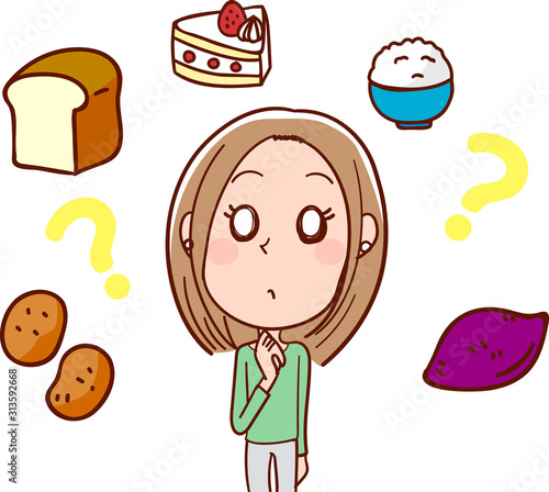 イラスト素材: 糖質を気にする若い女性