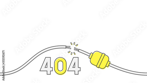 404 error page design concept. Damaged electric cable. Vector illustration.