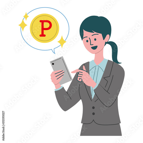 携帯　スーツ　女性　ポイント