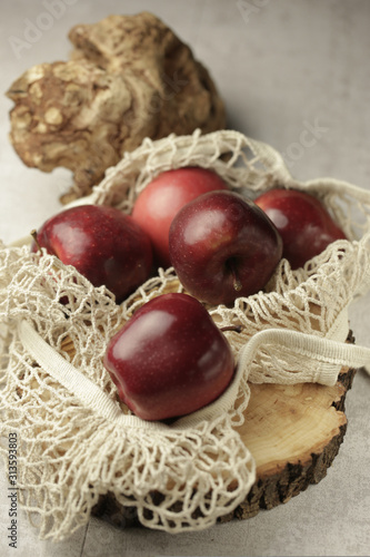 apple string bag still-life red fruit photo