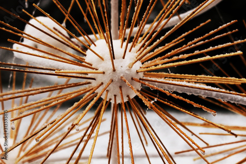 Real snowball artistic snowflake with wooden sticks
